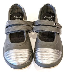 Clarks- dark gray with silver Mary Jane flats